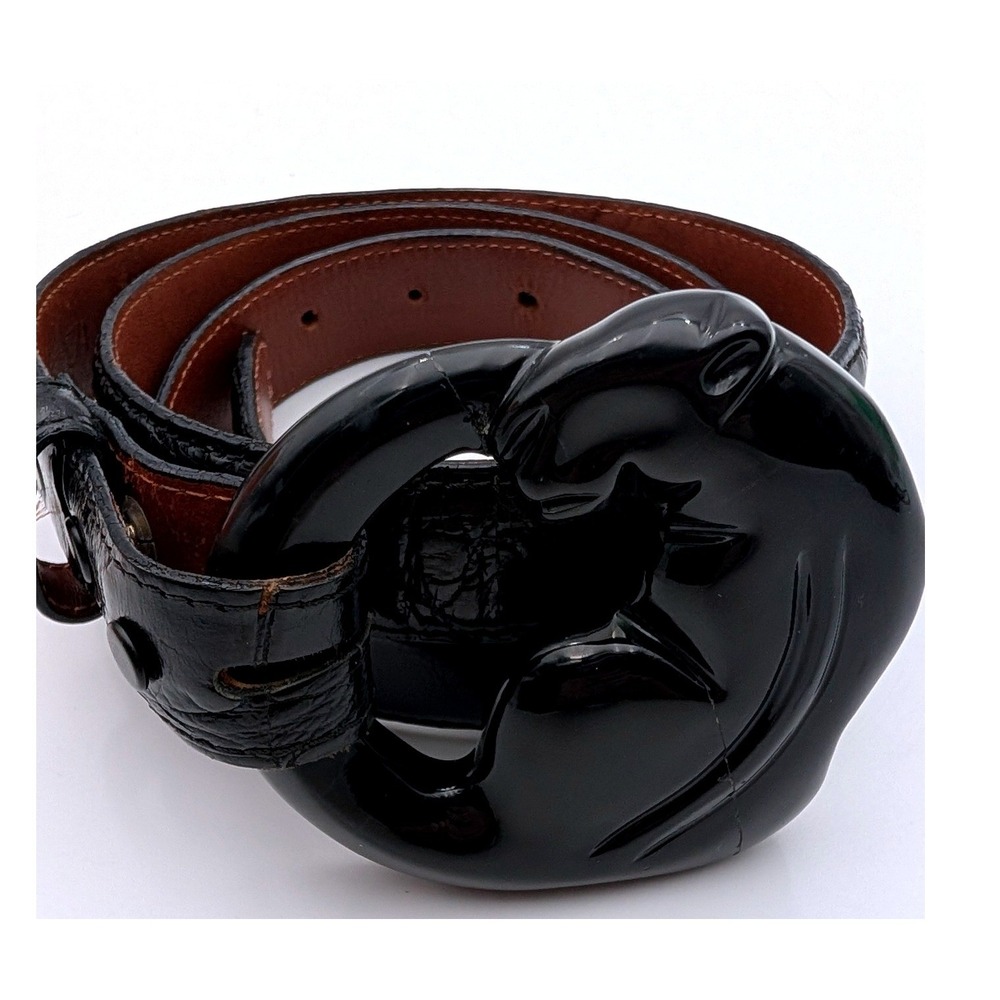 Timmy Woods Beverly Hills Genuine Alligator Belt Black Panther Buckle Size 34